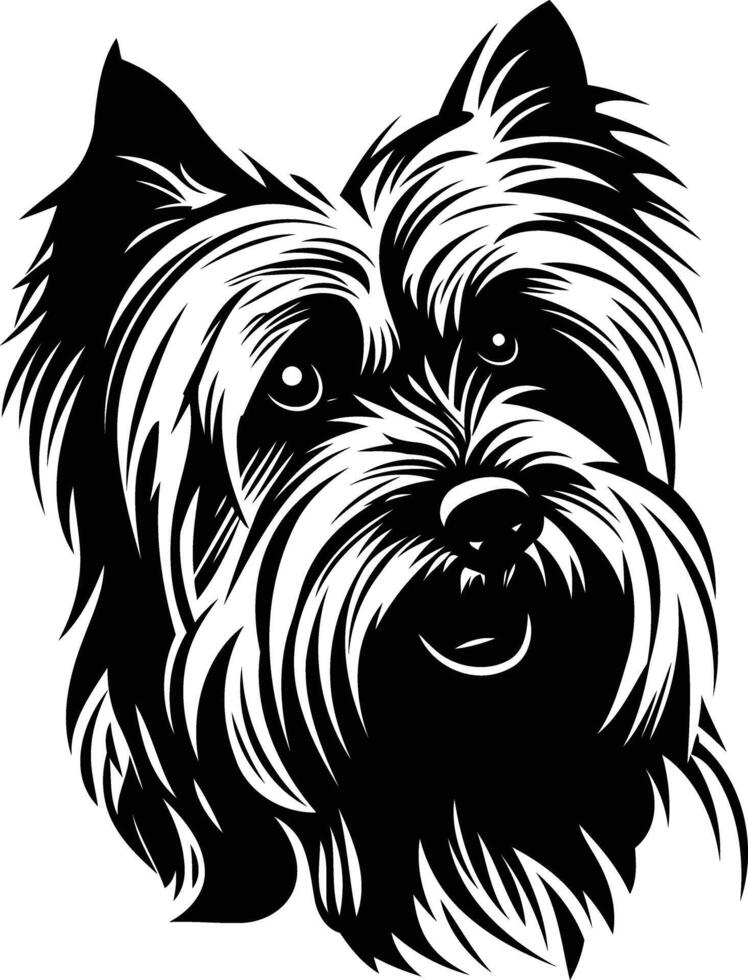 Black and white element illustration of a yorkshire terrier's head vector