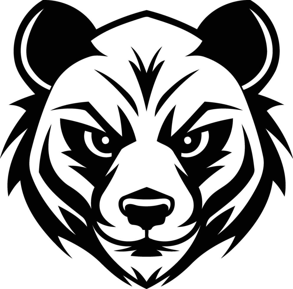 Intense black and white illustration of a fierce panda face, perfect for tattoos, t shirts, and other designs vector