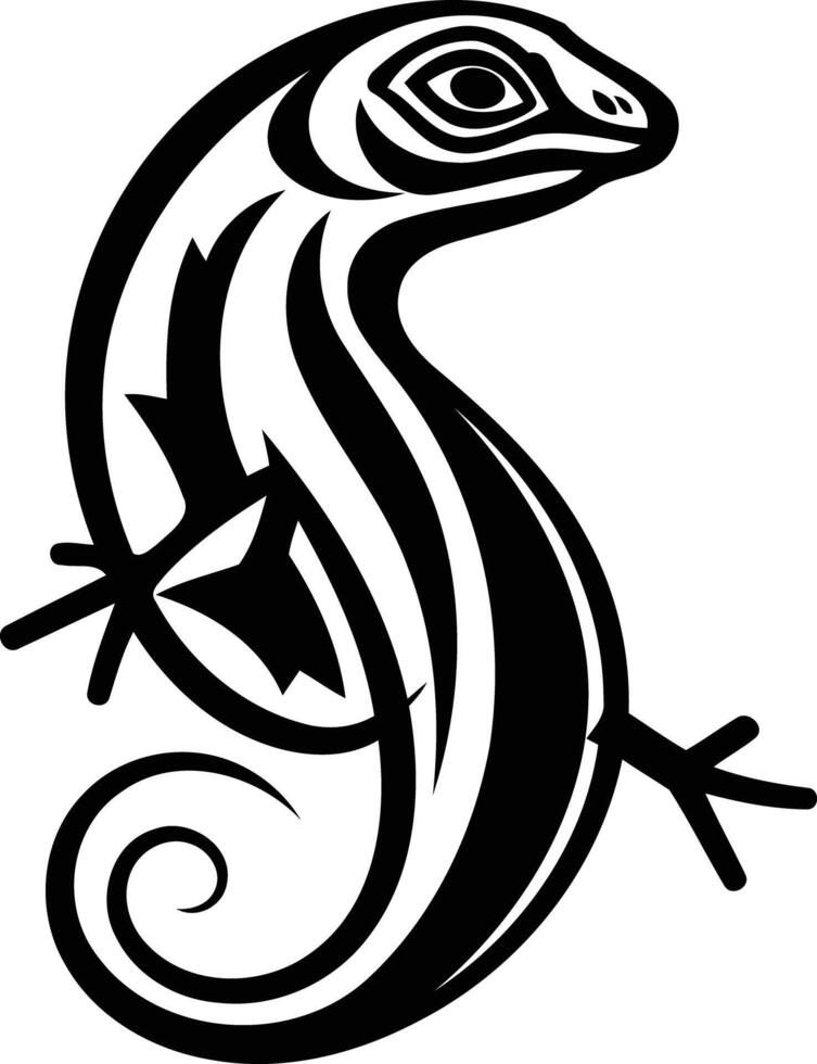 Stylish black and white illustration of a lizard in a tribal design vector