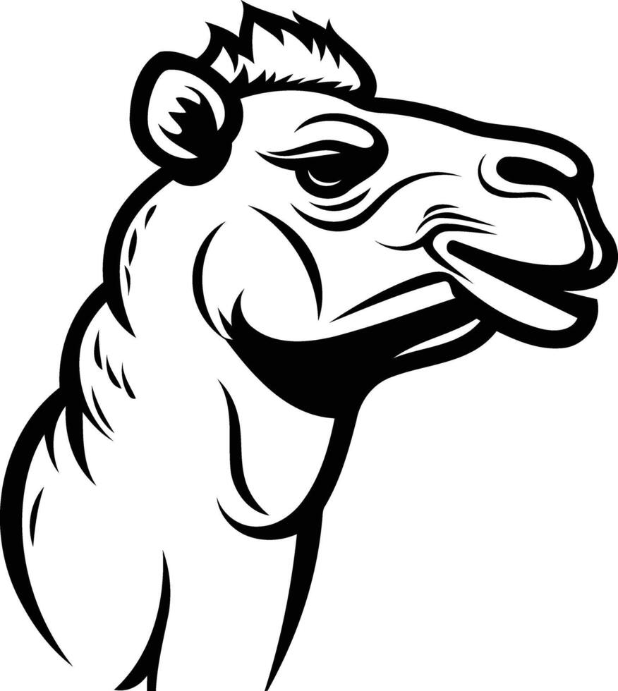 Black and white illustration of a camel's head, perfect for tattoos, logo designs, and branding vector