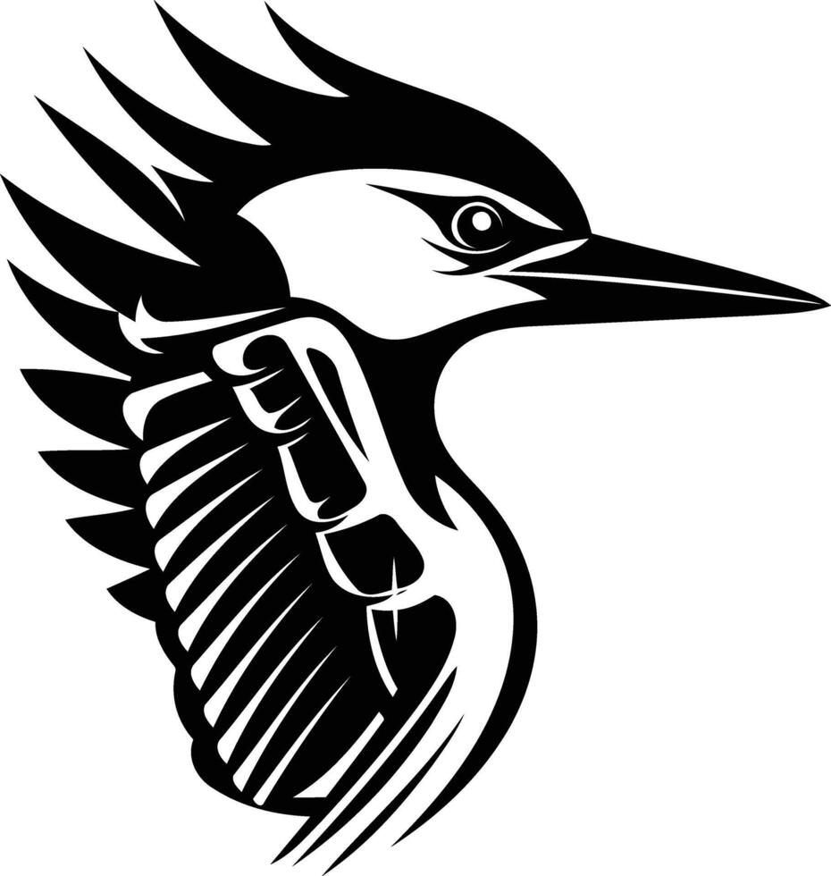 Stylized black and white illustration of a kingfisher bird, perfect for tattoo design, logo, or nature themed projects vector