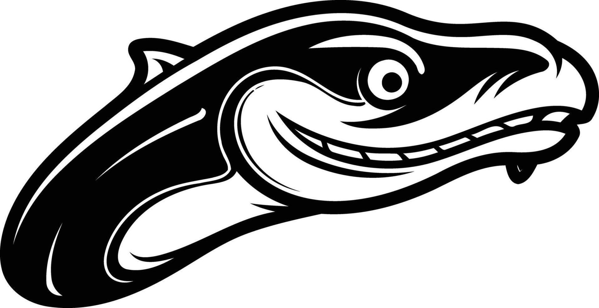 A cool, cartoon style black and white illustration of a shark head, perfect for a logo, mascot, or design element vector