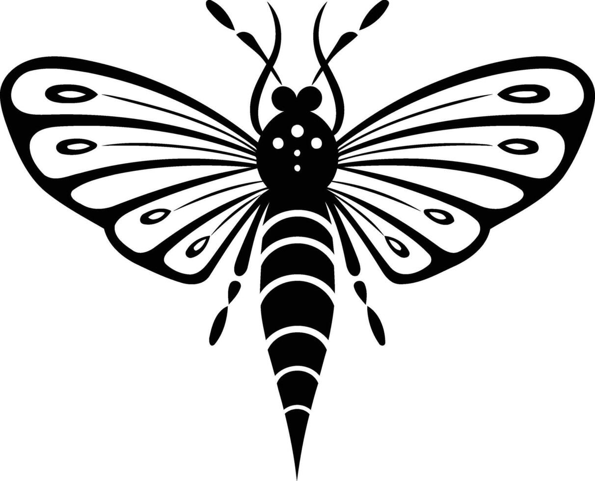 Stylized black and white moth illustration with intricate details vector
