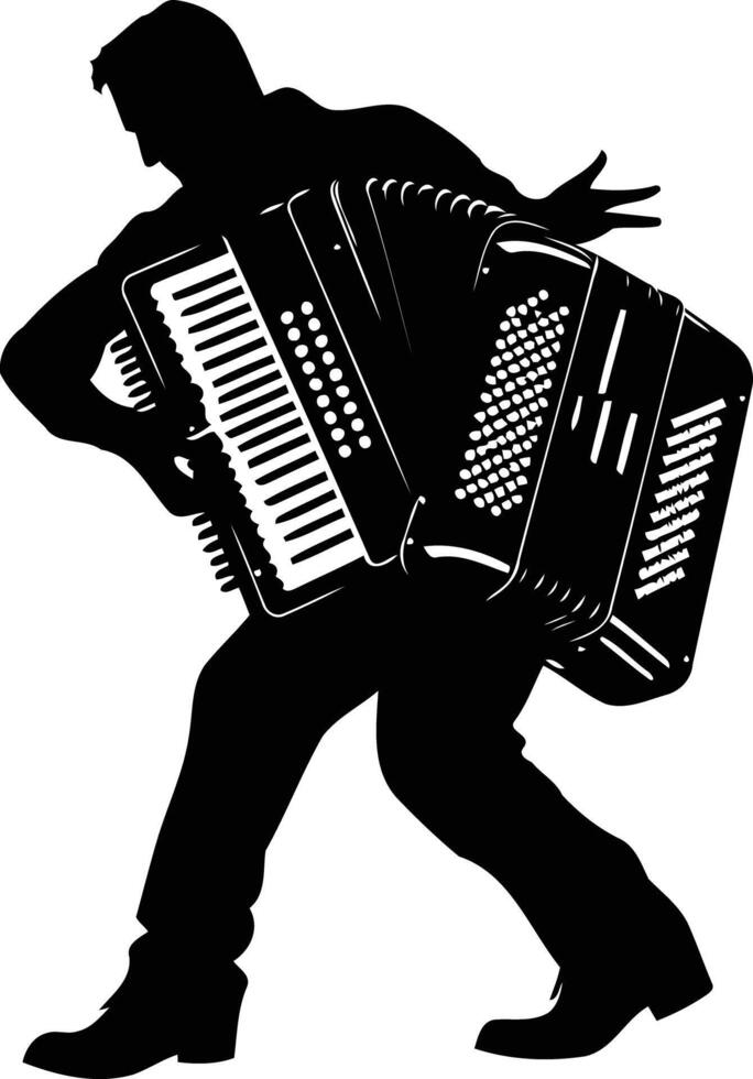 Silhouette of a musician playing an accordion vector