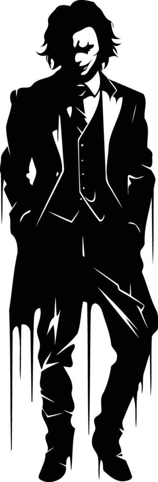 A dramatic silhouette of a man in a suit, with a sinister expression vector