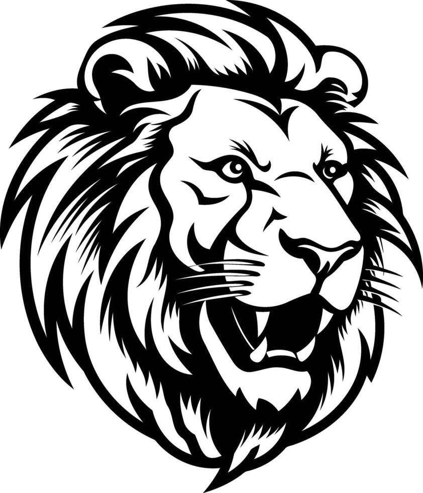 A fierce black and white lion head illustration, perfect for a tattoo, logo, or design project vector