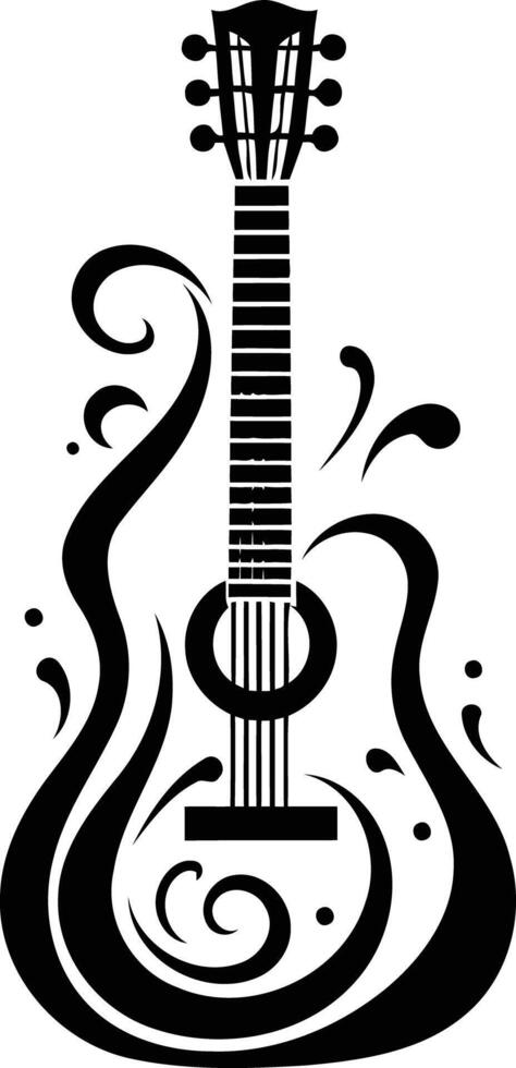 A stylized silhouette of a guitar with ornate floral designs, perfect for music related projects and designs vector