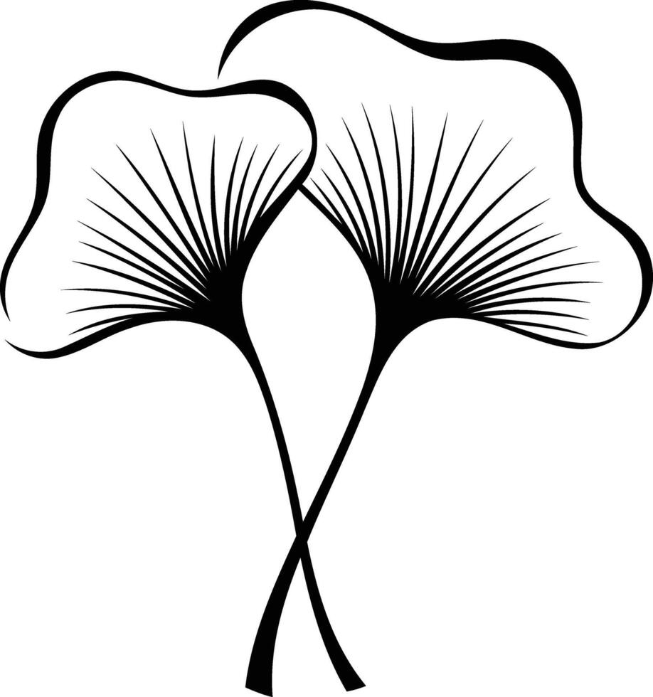 Elegant black and white illustration of two intertwined ginkgo leaves, perfect for minimalist designs, tattoos, or nature themed projects vector