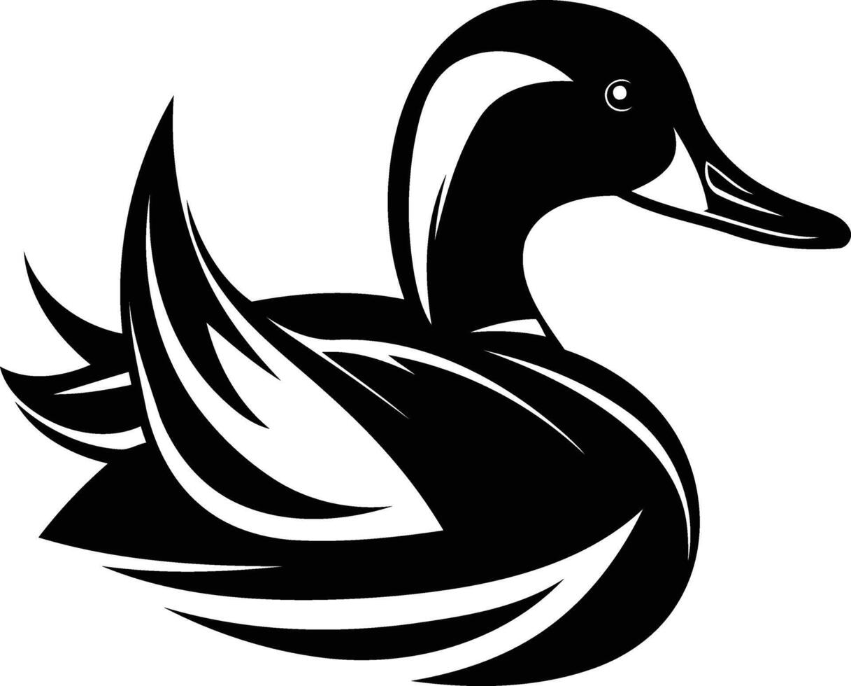 Stylized black and white duck illustration perfect for logos, tattoos, or branding vector
