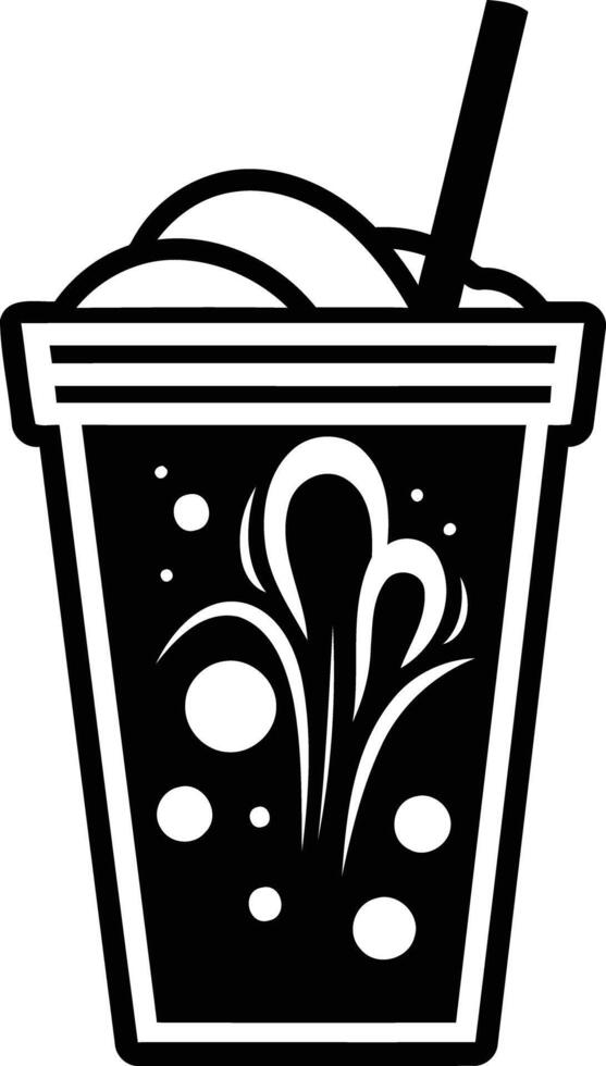 A simple, bold black and white illustration of a fizzy drink with a straw vector