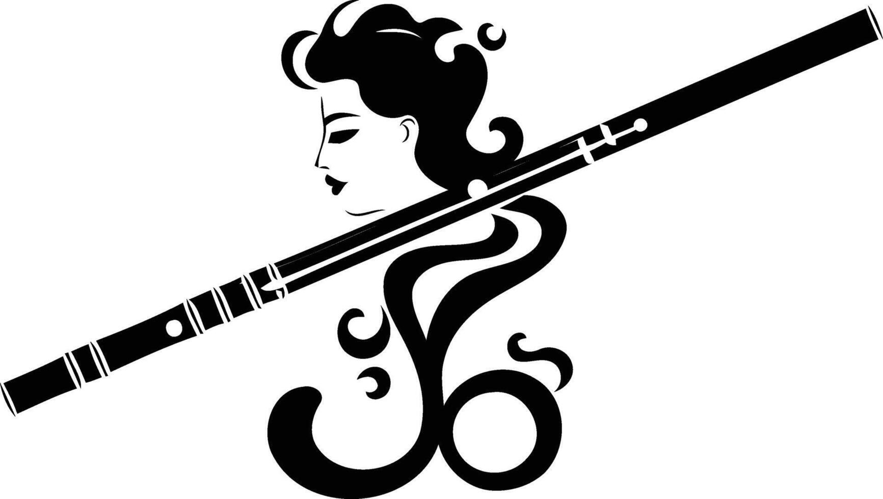 Stylish black and white illustration of a woman playing a flute, perfect for music, art, and design projects vector