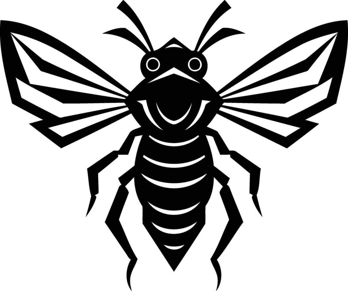 Stylized black and white illustration of a bee, perfect for branding, logos, or tattoo designs vector