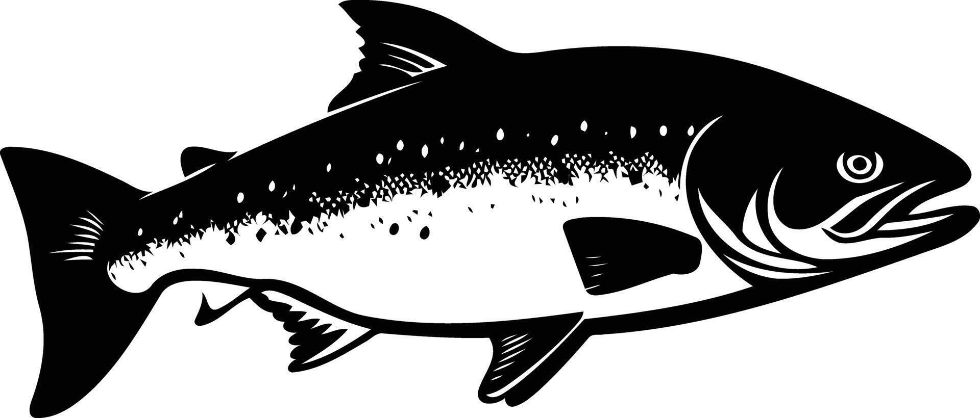 A bold black silhouette of a salmon, perfect for logos, branding, and illustrations vector