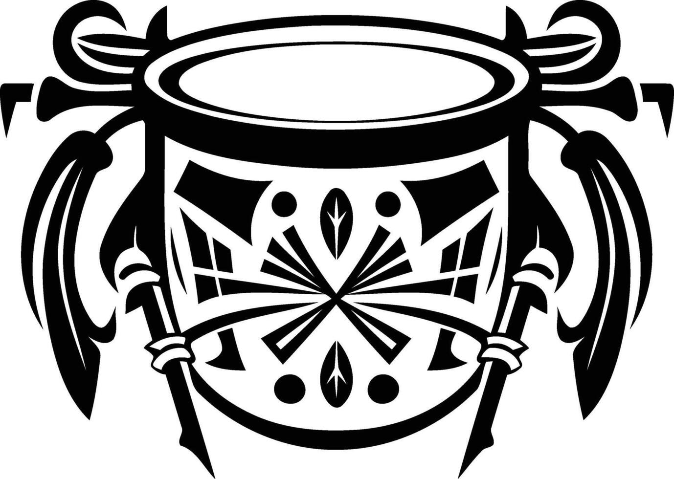 A bold, stylized tattoo design featuring a drum with intricate details vector