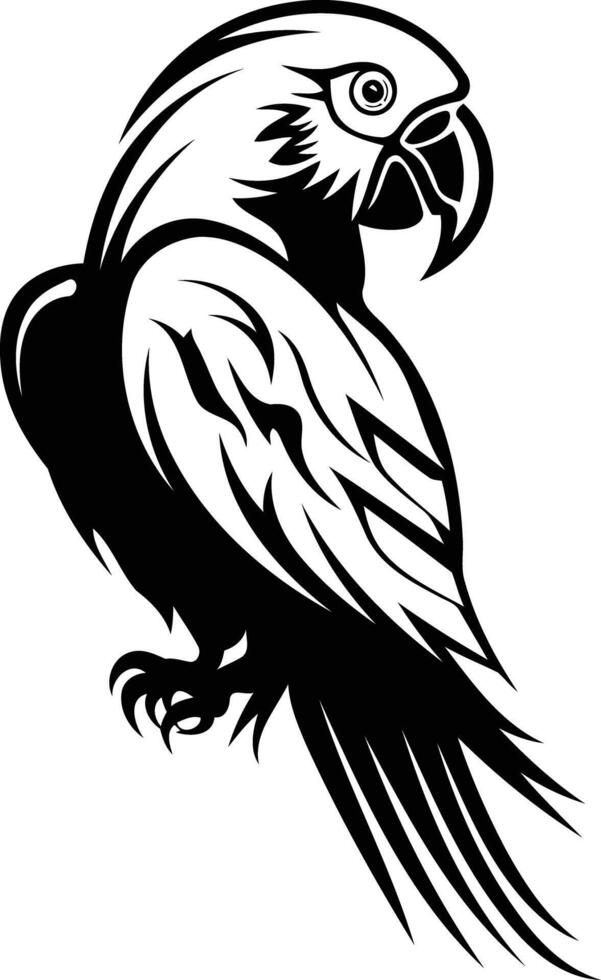 Stylized black and white illustration of a parrot in a tribal tattoo design vector