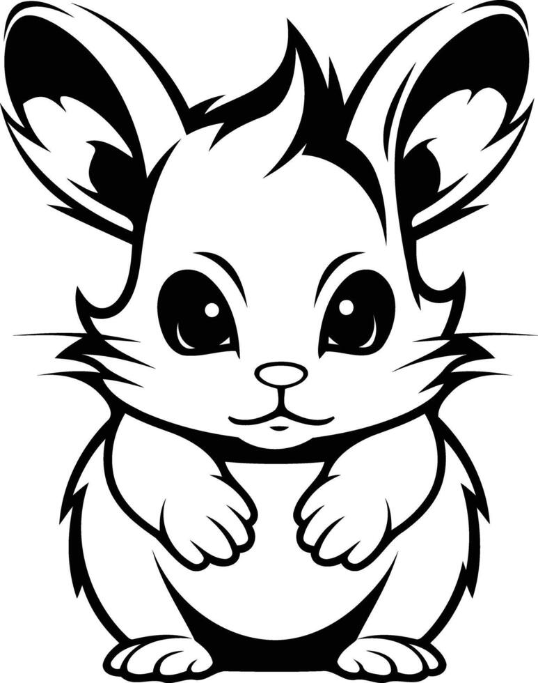 Cute cartoon hamster illustration in black and white vector