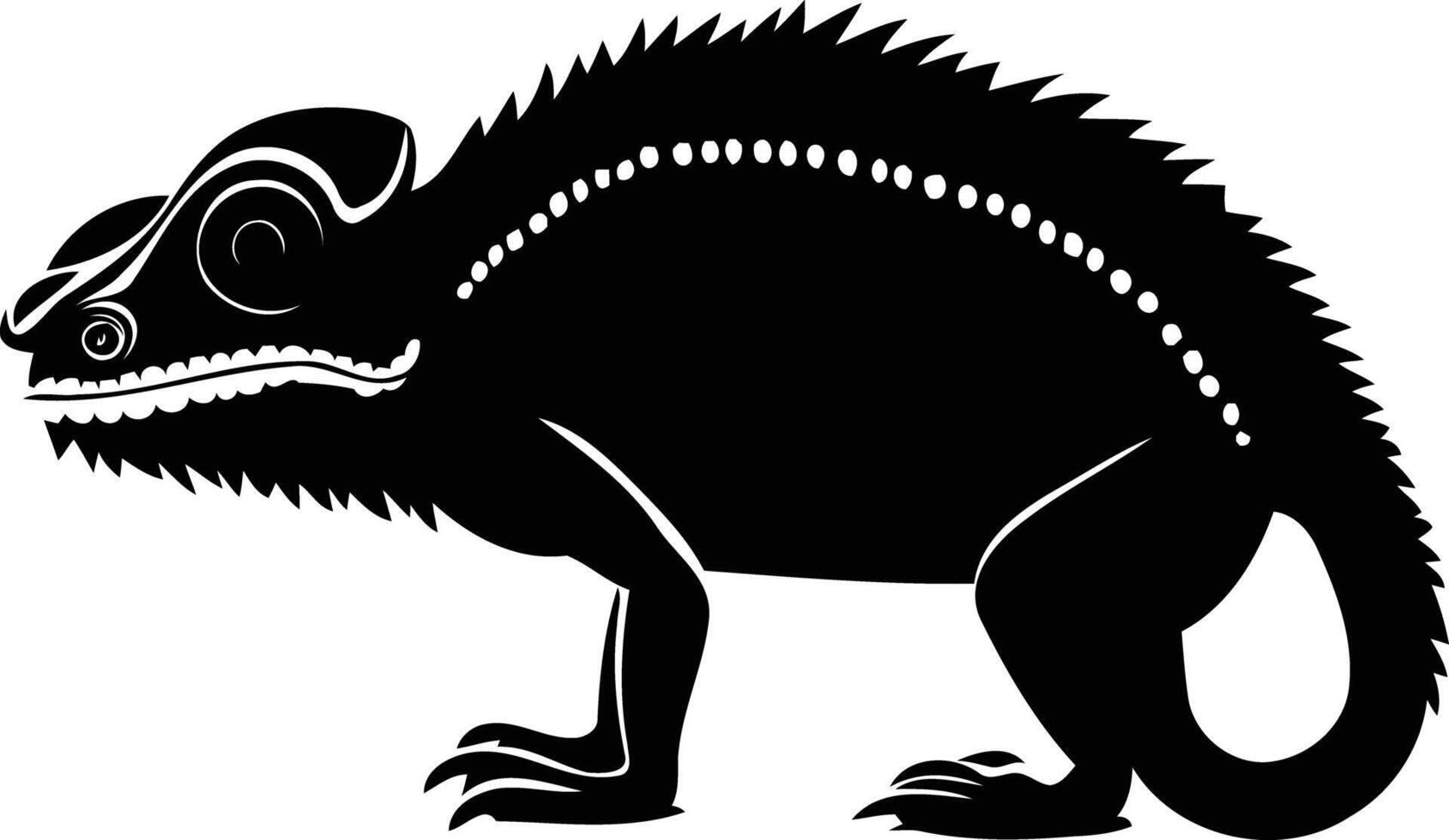A simple yet striking black and white silhouette of a chameleon vector