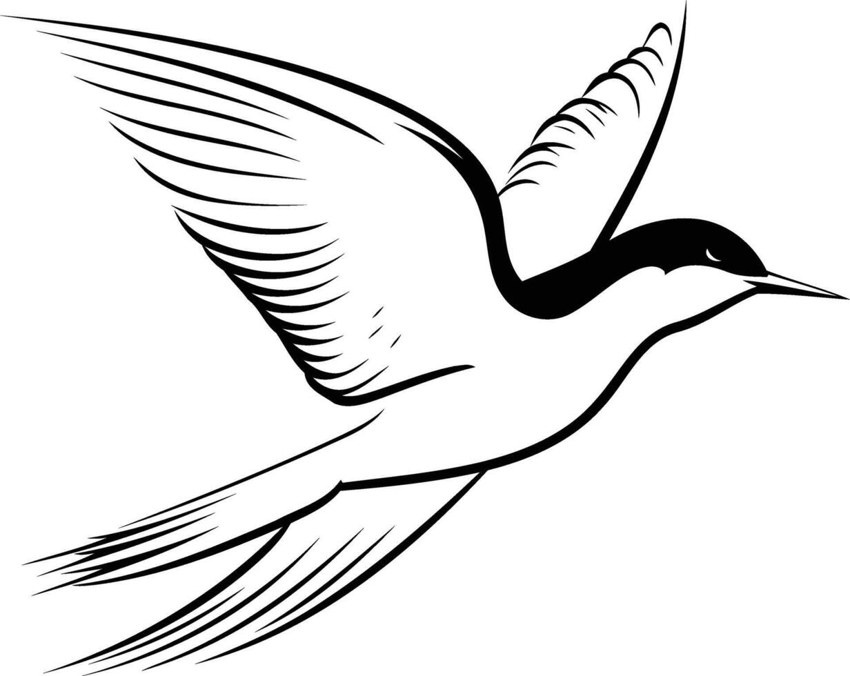 Simple black and white line drawing of a bird in flight, perfect for tattoo designs, logo inspiration, or decorative use vector