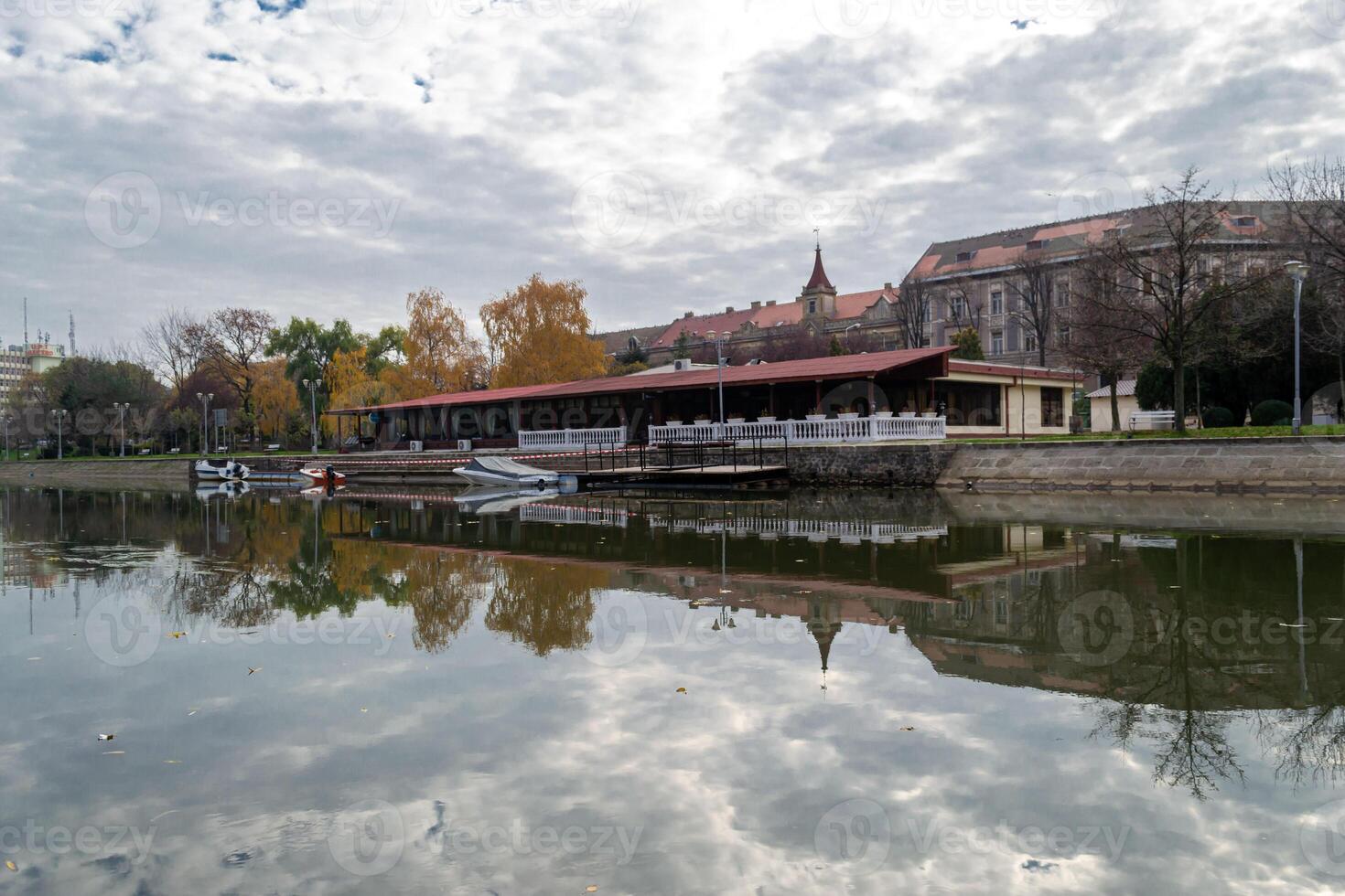 A view of the Bega river and the Flora restaurant. Reflections in te water photo