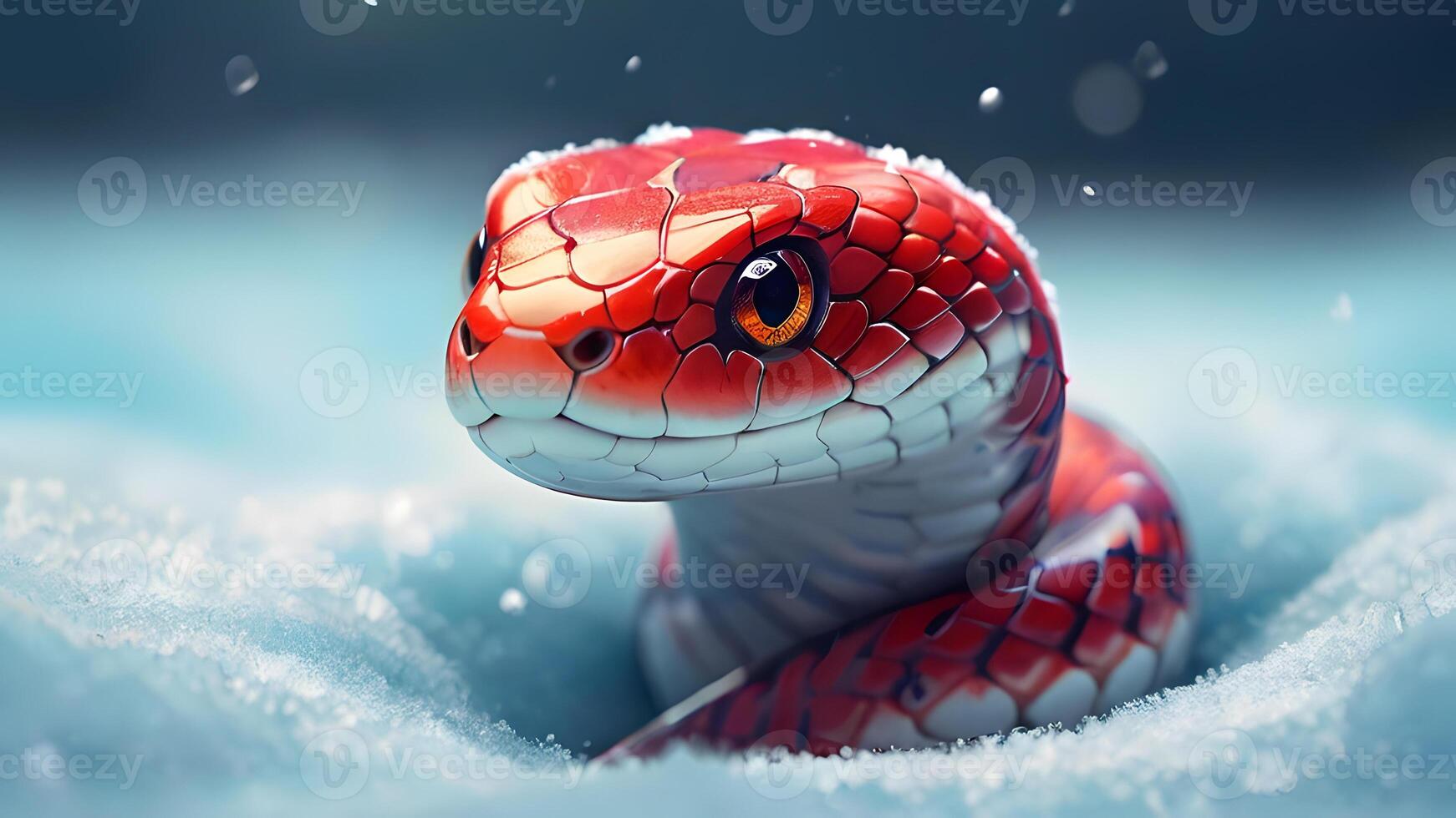 red snake on winter background. symbol of lunar year 2025, horoscope mascot. Marry Christmas and happy New Year photo