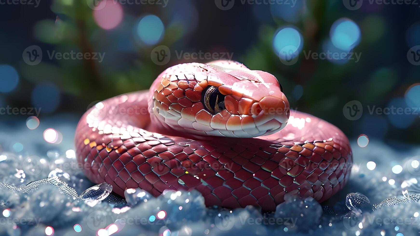 red snake on winter background. symbol of lunar year 2025, horoscope mascot. Marry Christmas and happy New Year card photo