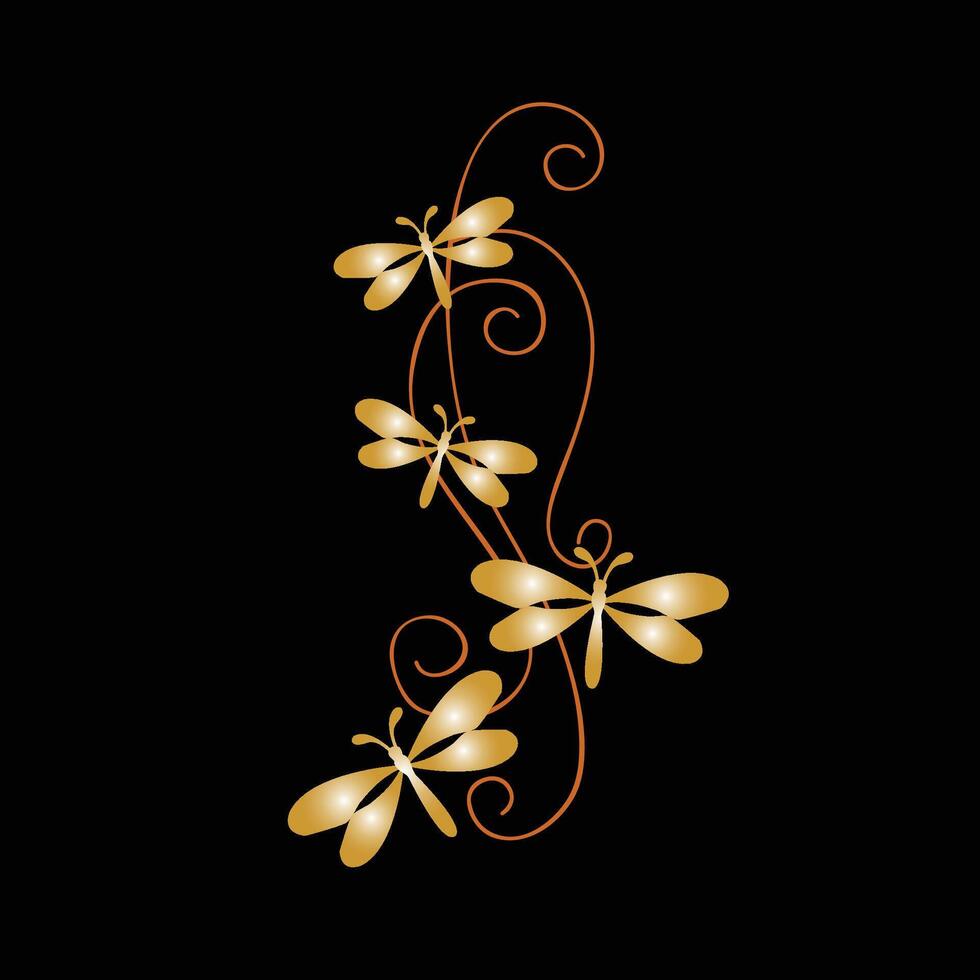 Dragonfly with golden color artwork and black background. vector