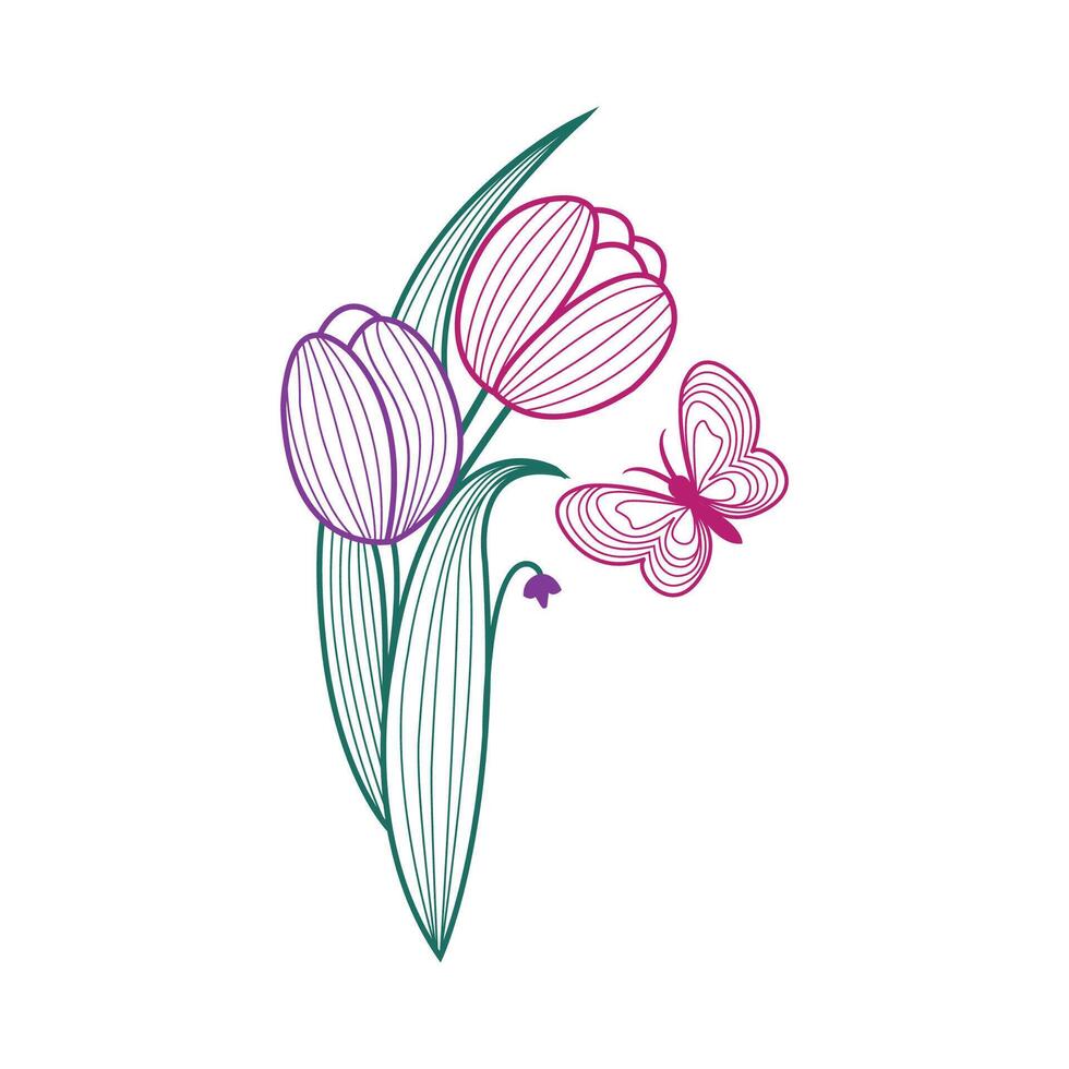 Flower and butterfly artwork for embroidery or print. vector