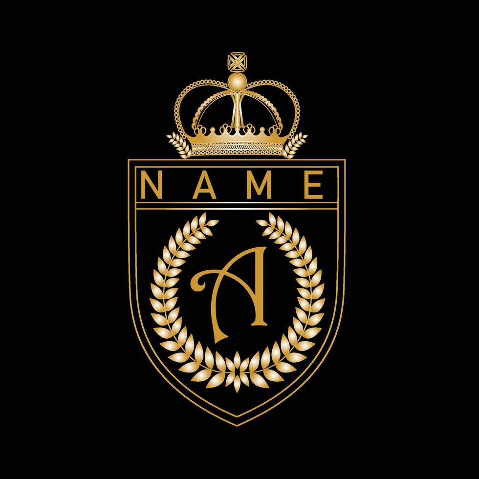 Golden color crown with typography name palate luxurious artwork. vector