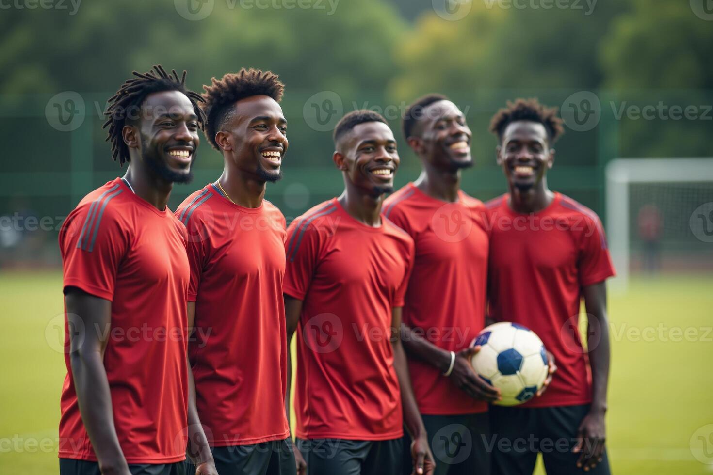 photo of teenage youth soccer player portrait group shot at soccer field,