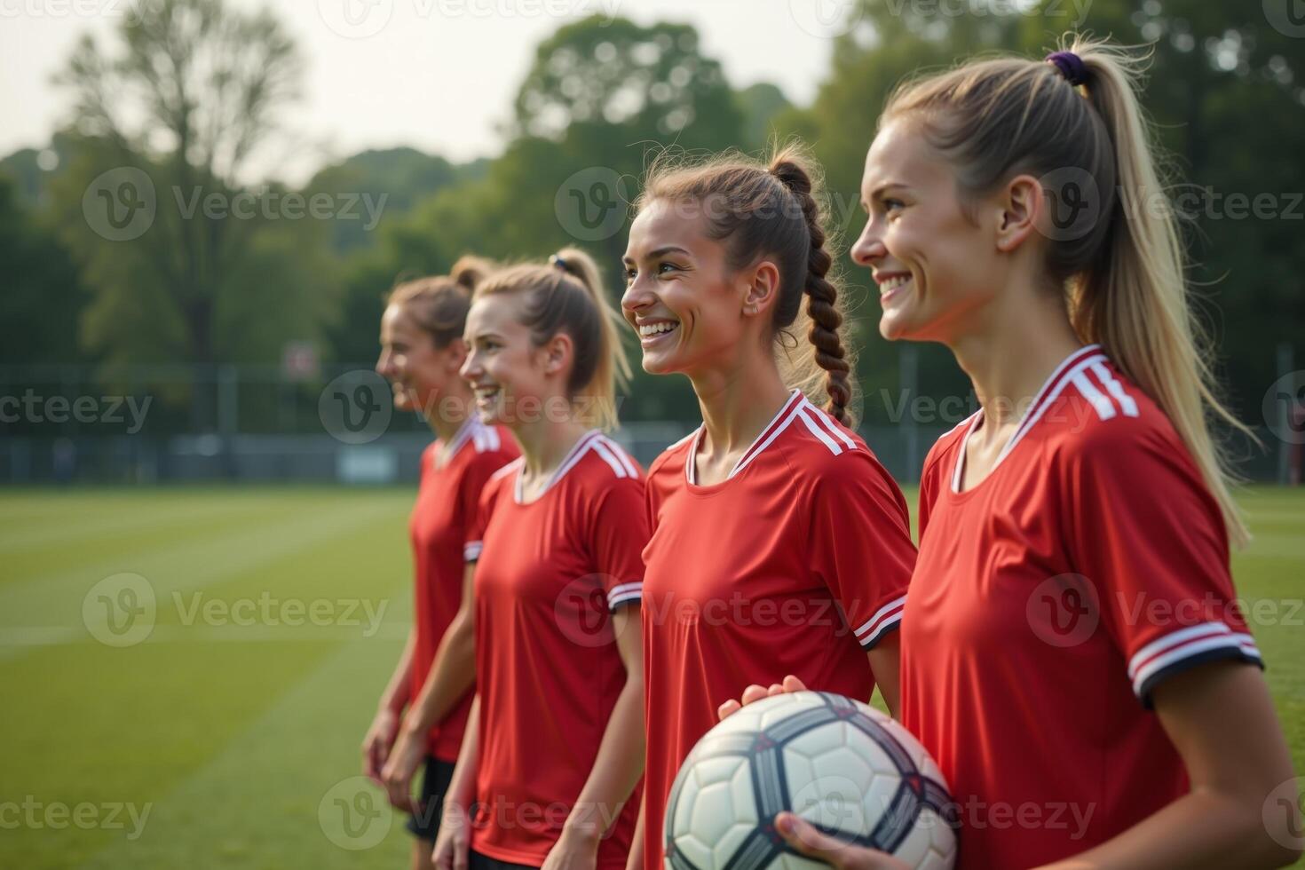 photo of teenage youth soccer player portrait group shot at soccer field,