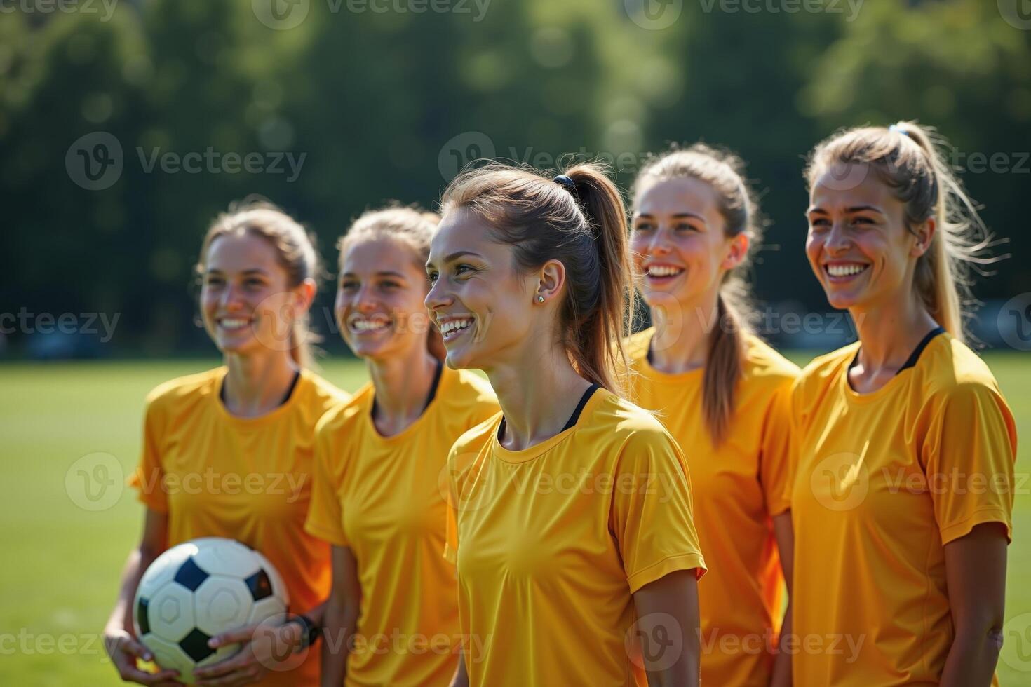 photo of teenage youth soccer player portrait group shot at soccer field,