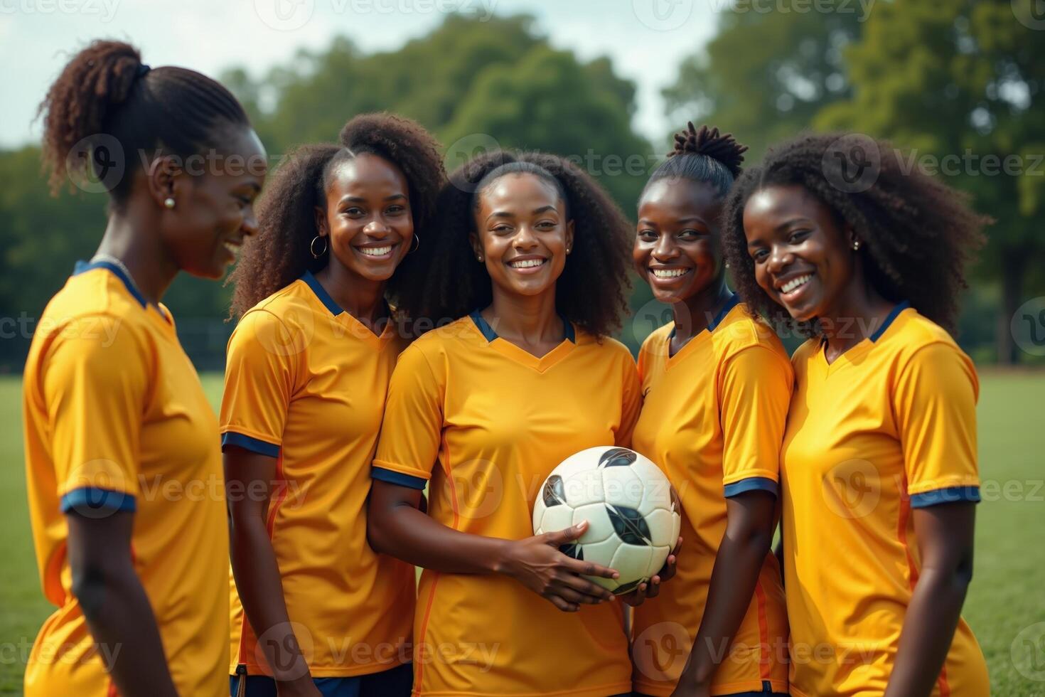 photo of teenage youth soccer player portrait group shot at soccer field,