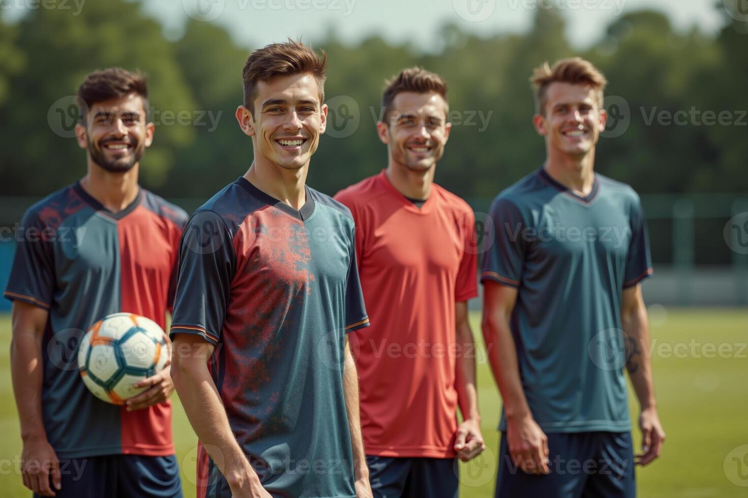 photo of teenage youth soccer player portrait group shot at soccer field,
