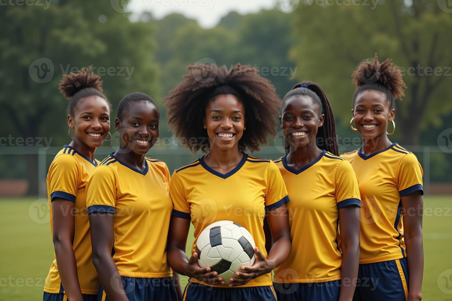 photo of teenage youth soccer player portrait group shot at soccer field,