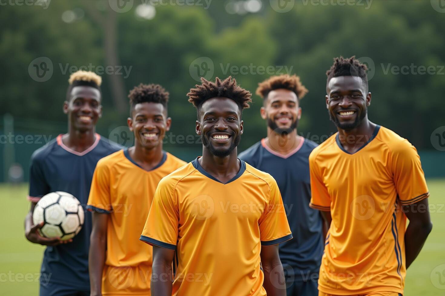 photo of teenage youth soccer player portrait group shot at soccer field,