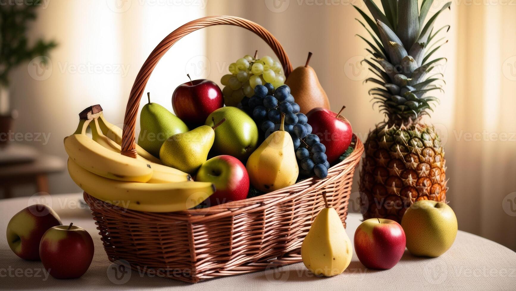 Elegant Fruit Basket on Table. A Symbol of Freshness and Hospitality photo