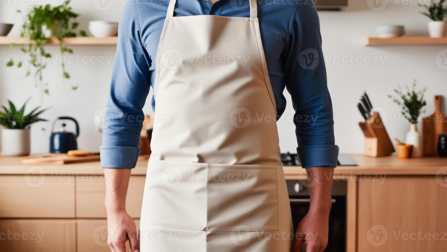 Man in Apron in Modern Kitchen photo