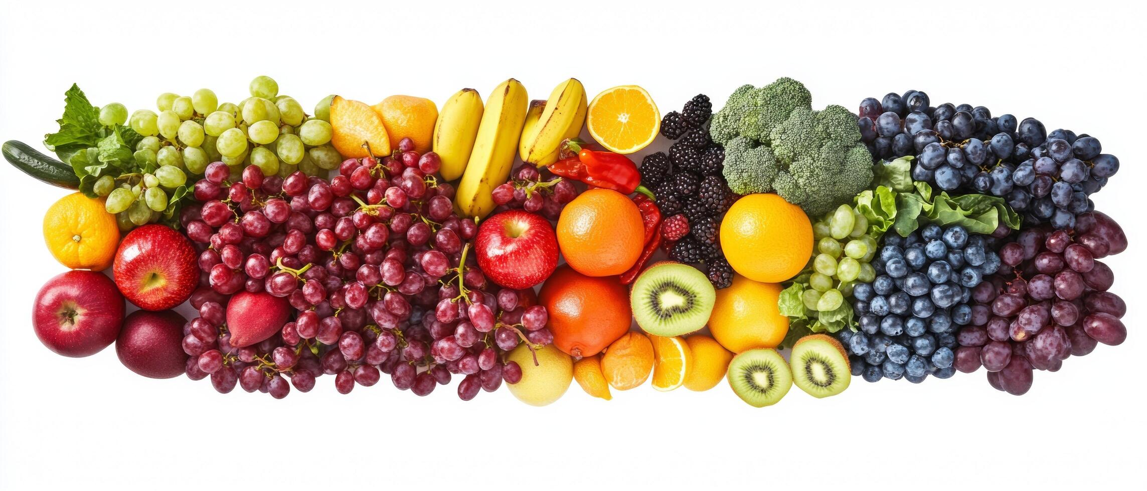 Rainbow of Freshness. A Panoramic Spectrum of Fruits and Vegetables photo
