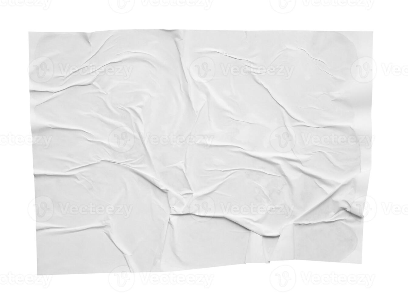 white crumpled and creased paper poster texture isolated on white background photo