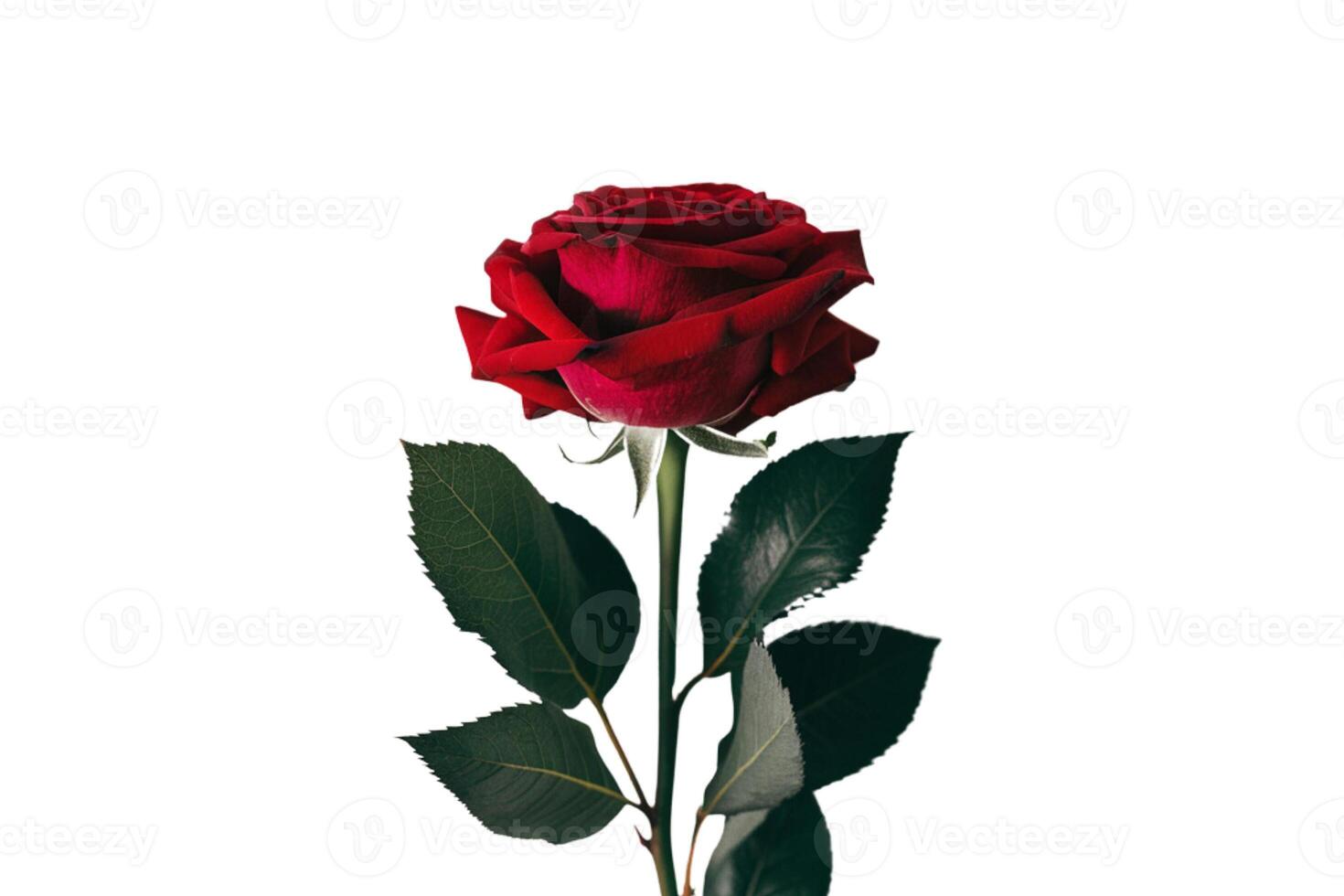 Red rose with green leaves photo