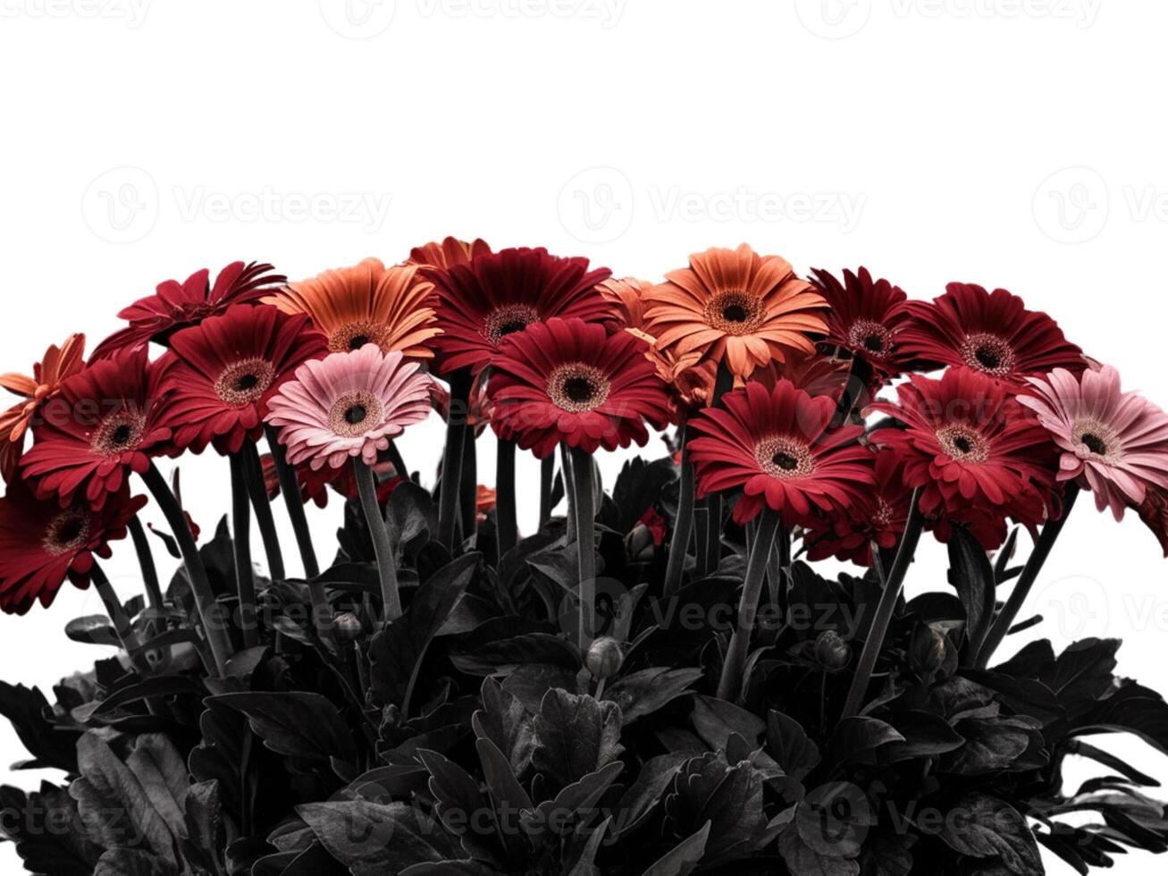 Bright blooming sunflower with green leaves on white background photo