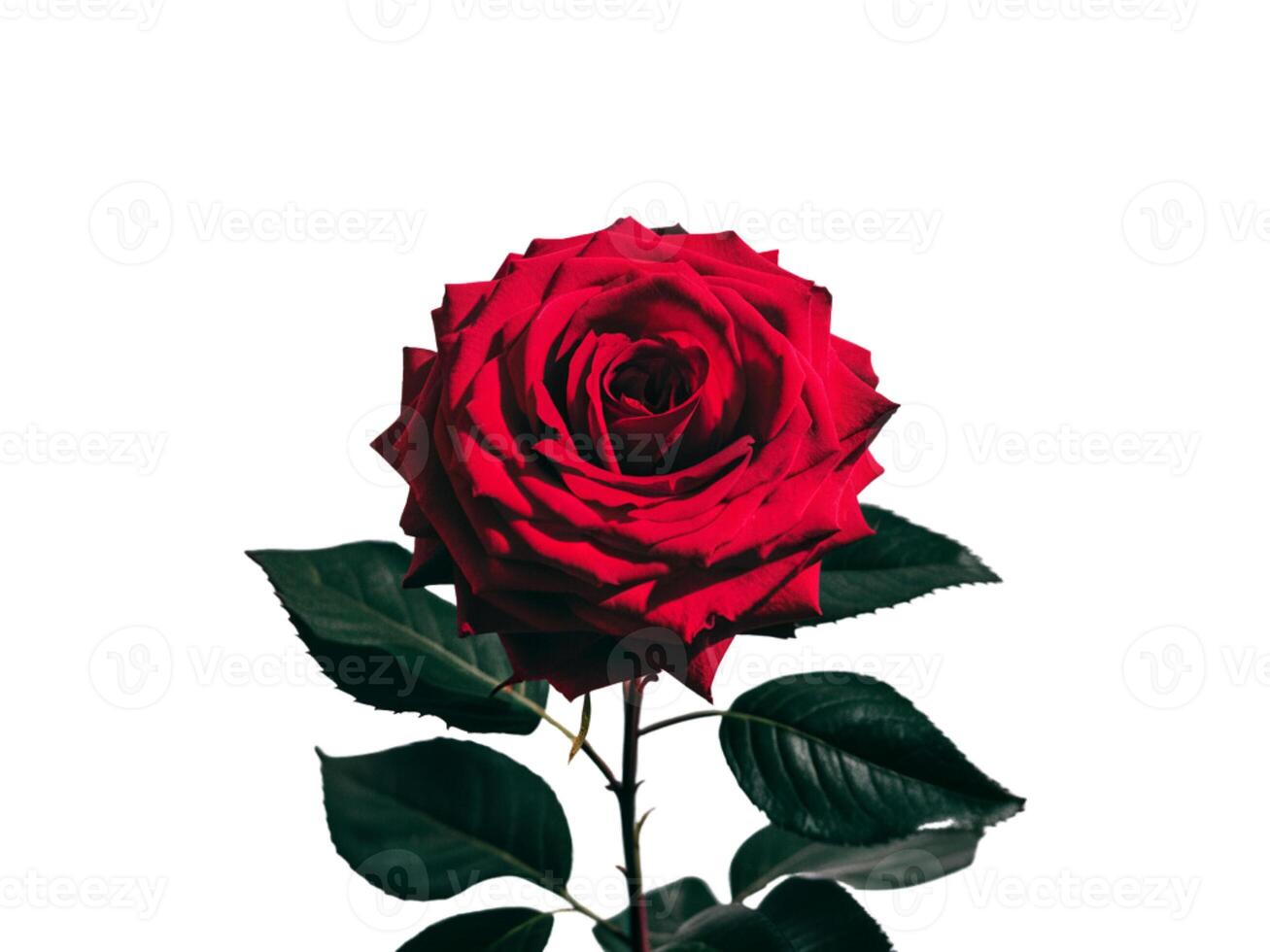 Red rose with green leaves photo