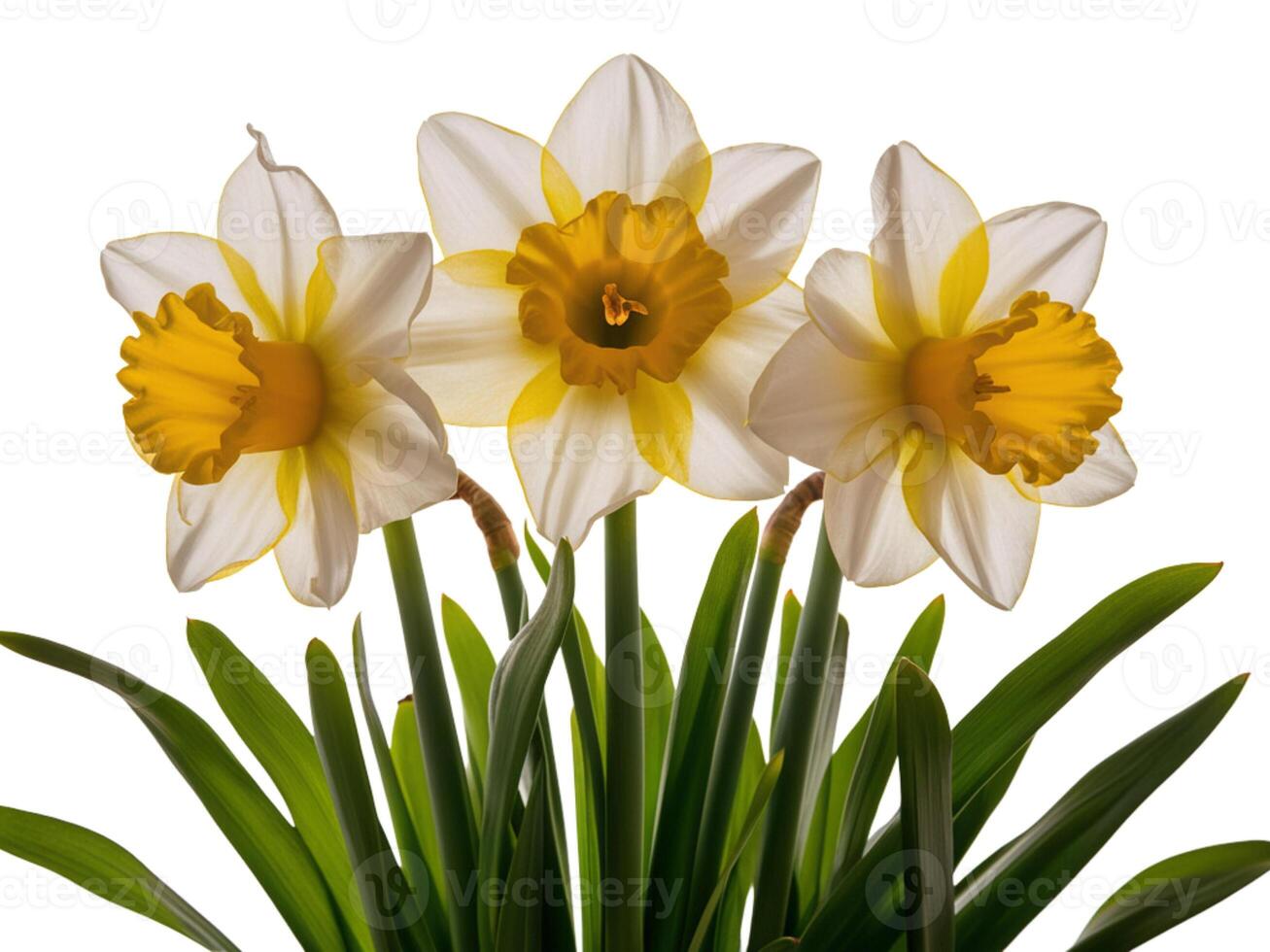 Yellow flower with green leaves on white background photo