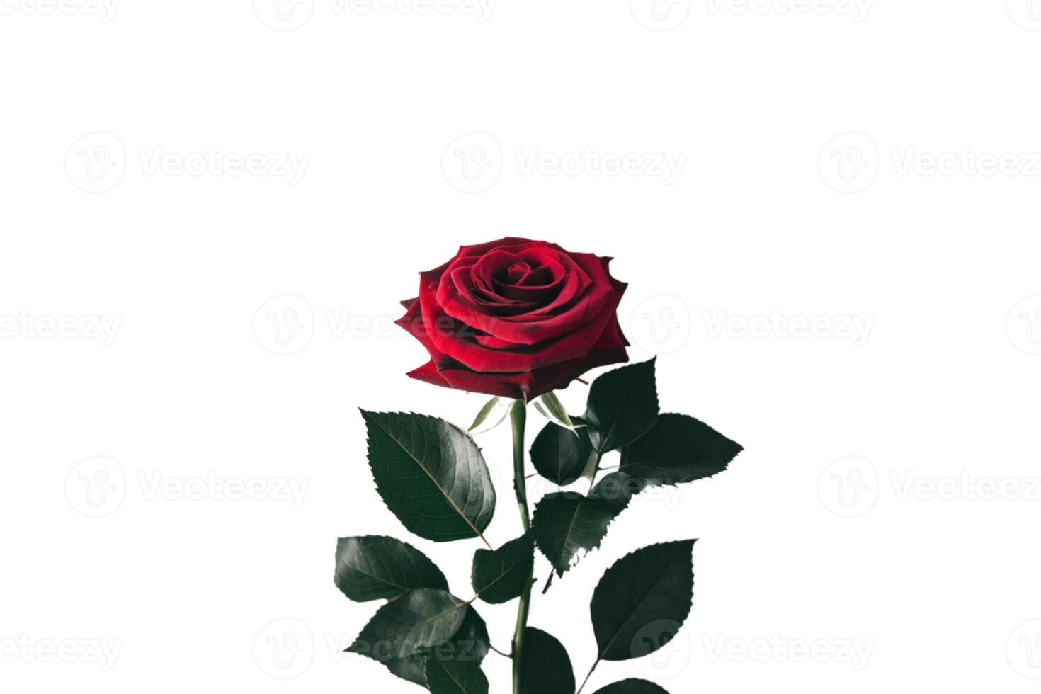 Red rose with green leaves photo