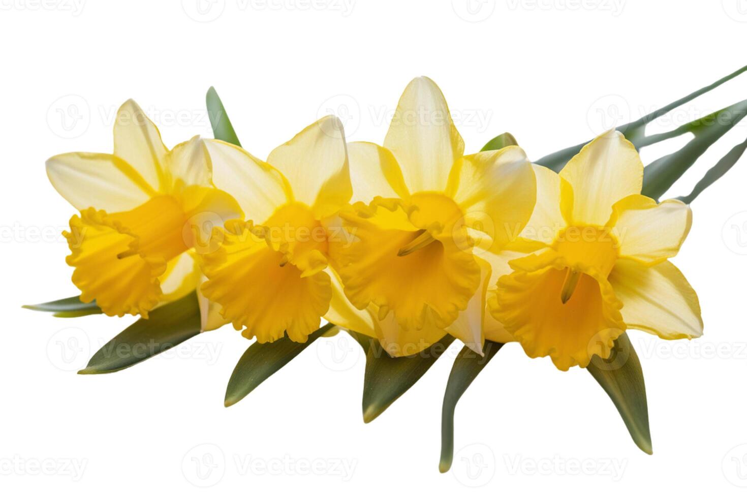 Yellow flowers with green leaves on white background photo