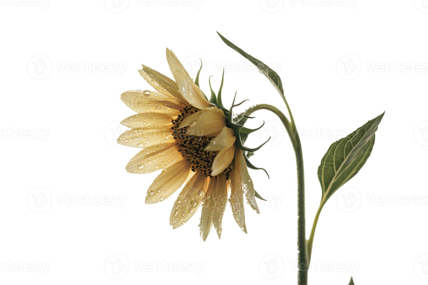 Blooming sunflower with green leaves photo