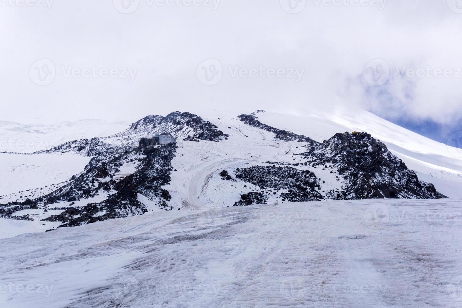view of the southern slope of Mount Elbrus as you climb to the top. Elbrus is the highest peak in Europe photo
