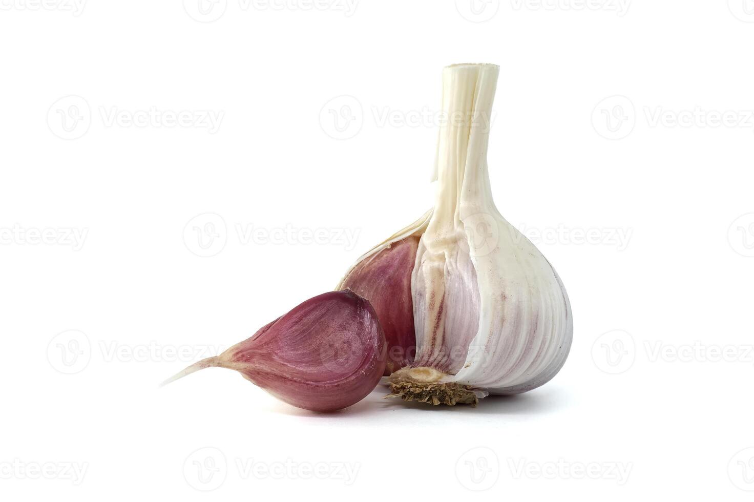 Fresh garlic bulbs and cloves isolated on a white background photo