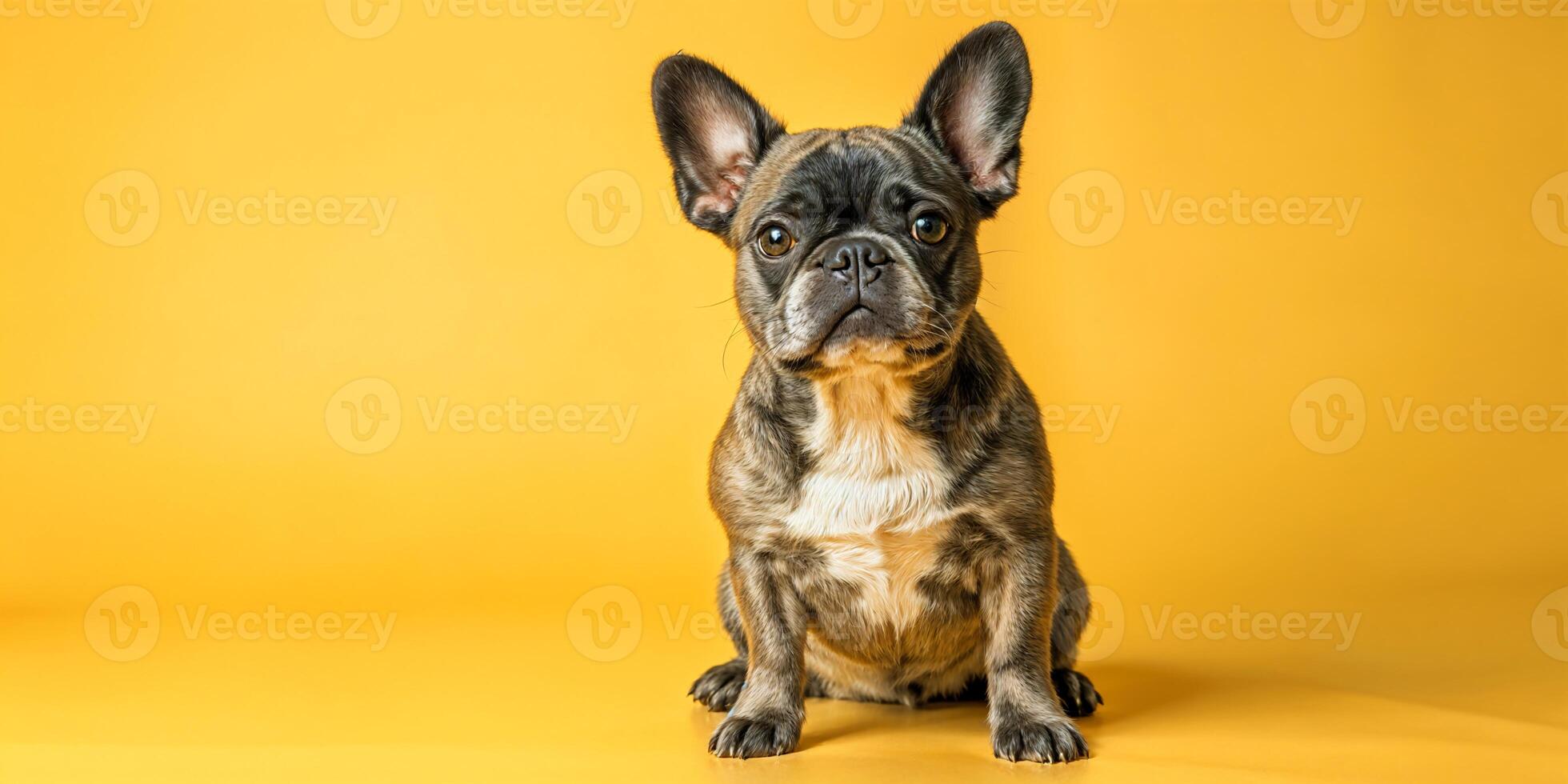 A Cute Dog Sitting Against a Soft Background Full of Curiosity photo