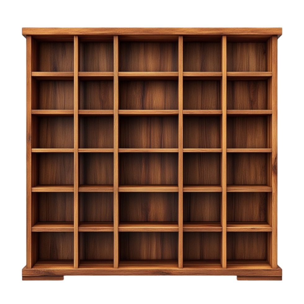 Wooden Bookcase With Shelves On Transparent Background png